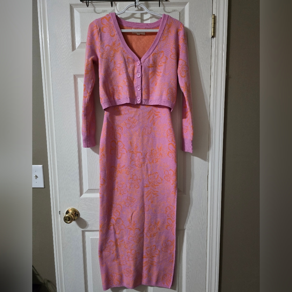 L*Space Spring Fling Dress & Cardigan Sweater Matching Set, Jacquard Knit, XS/S. - Picture 2 of 16